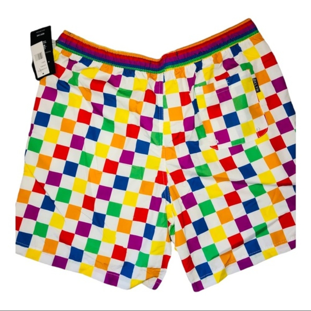 white & Rainbow checkered men’s swim‎ trunk new size large - Picture 5 of 9